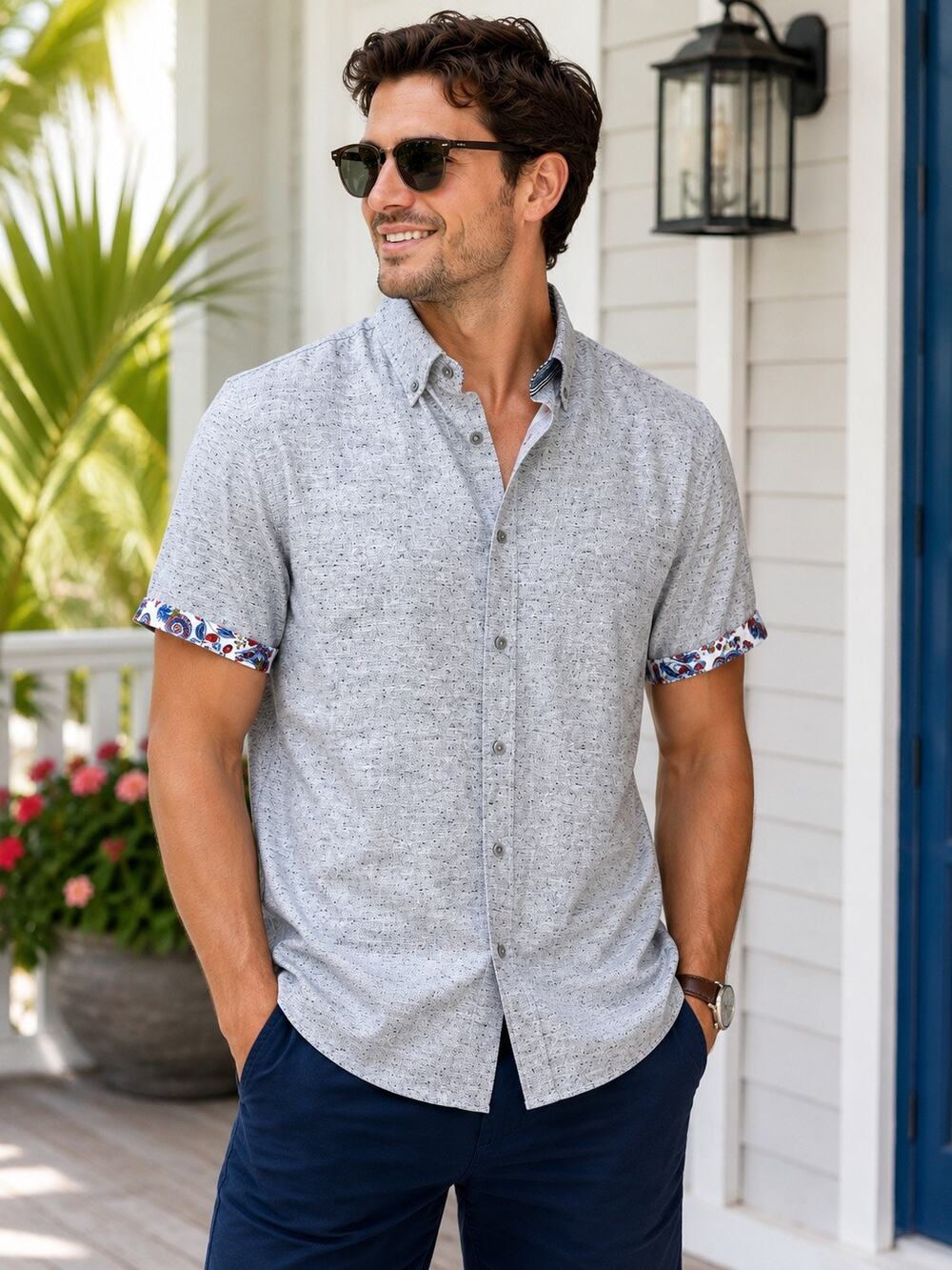 Denim & Flower Ricky Singh Gray Cotton Button Up Shirt Large